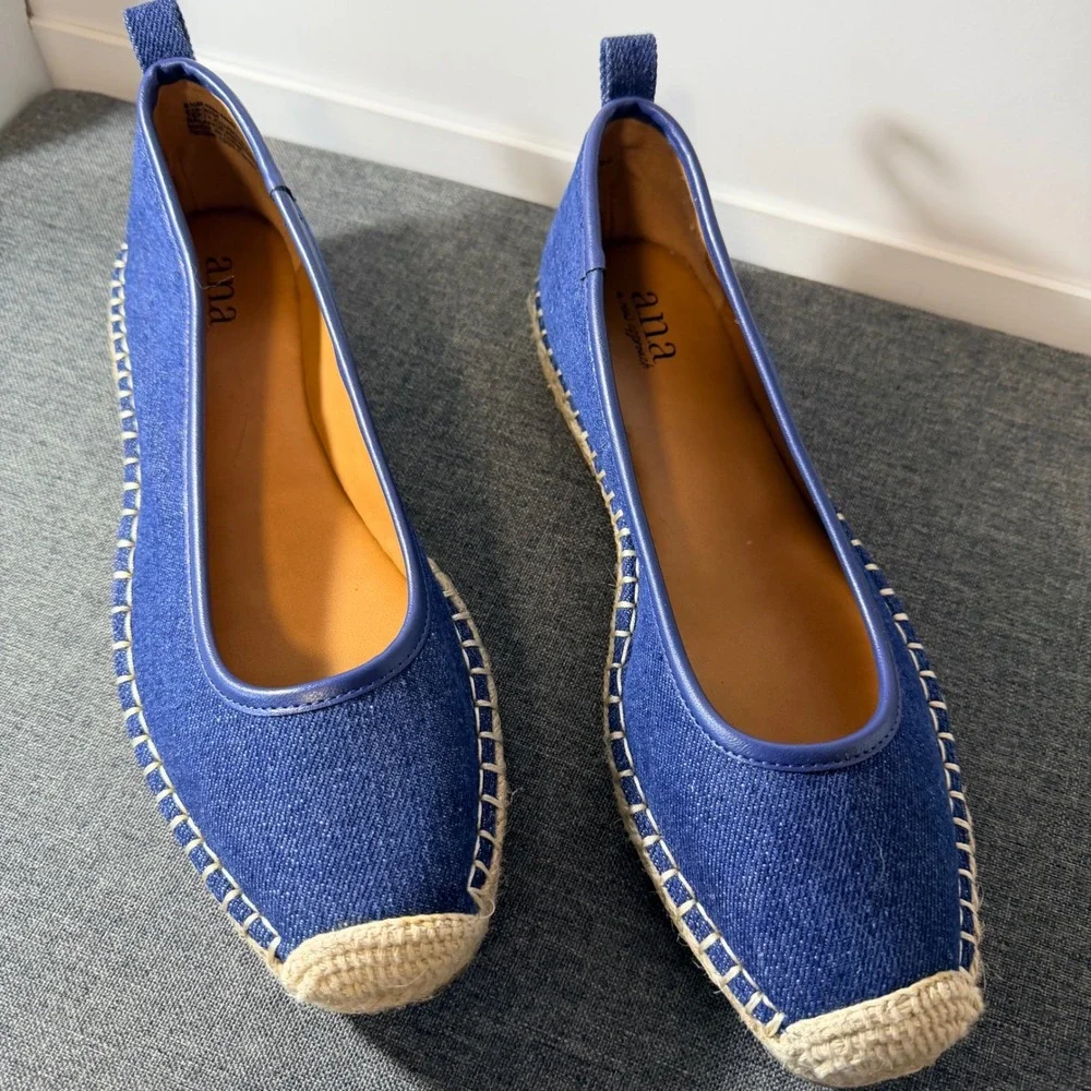 ANA A‎ New Approach Blue Denim Espadrille Flats Shoes Womens 8.5 M